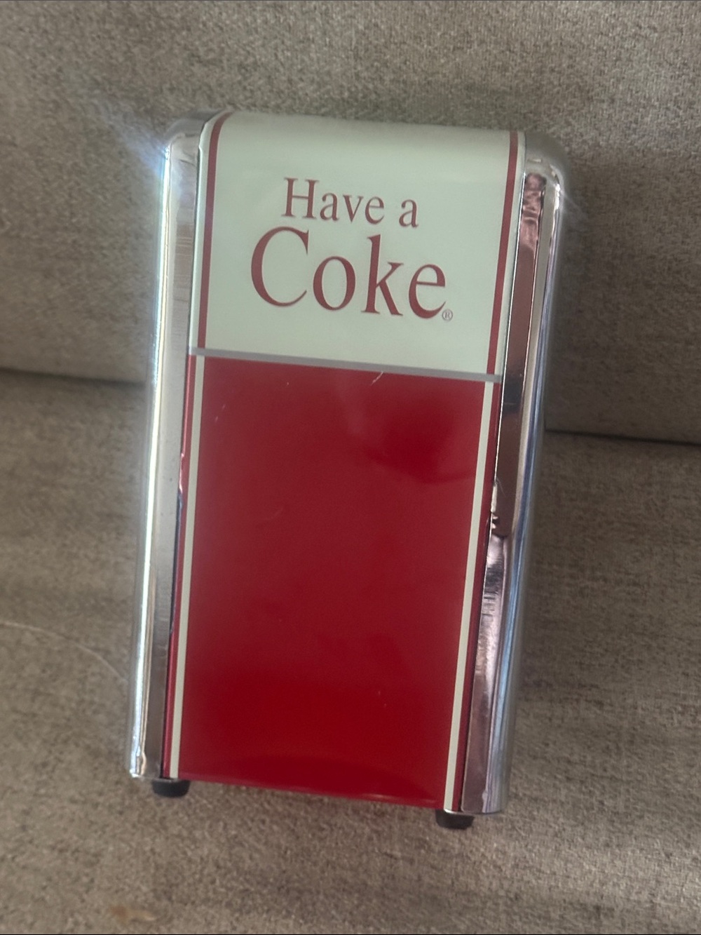 Euc Coca Cola Red and White napkin holder  with Retro 'Have a Coke' Logo